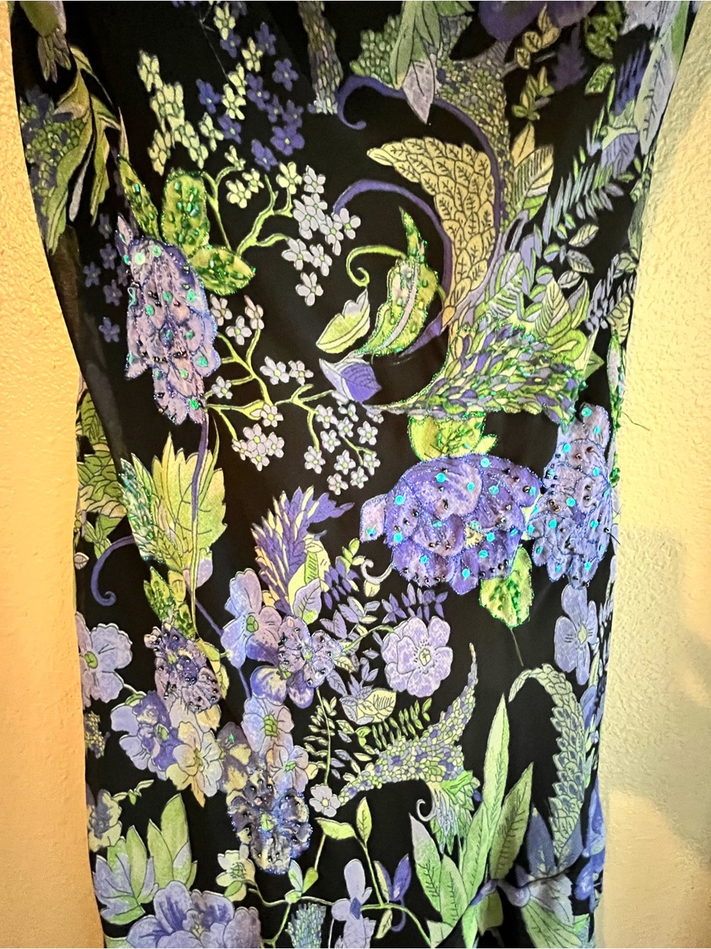 Connected Apparel Black Maxi Dress with Purple and Green Floral Design - Picture 8 of 8